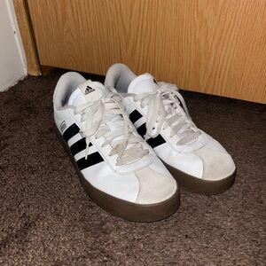 Adidas Women’s  White and Black Sneakers with Brown Sole